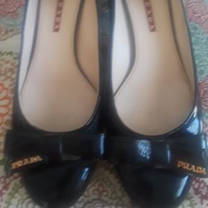 Prada patent leather block heeled pump